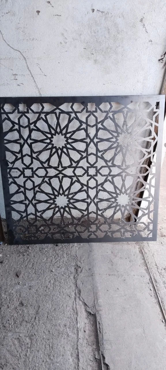 Geometric decorative metal panel cut by laser