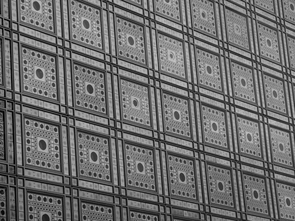Geometric metal screens on a facade